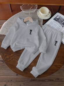2 piezas Conjunto deportivo y casual para niño pequeño, adecuado para otoño/invierno