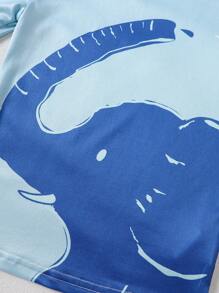 6pcs/Set Young Boy Geometric Elephant And English Letter Print Snug Fit Long Sleeve Top And Pants Pajama Set - Multicolor - View 7