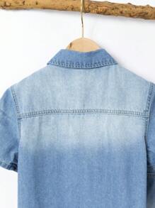 Tween Boys Distressed Washed Denim Shirt And Shorts Set, Light Blue Simple & Fashion Zip-Up Collar - Light Wash - View 3