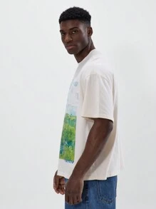 Musero Camiseta de manga corta con cuello redondo, hombros caídos y gran estampado gráfico con el lema "ART CLASS", una prenda esencial para la y el verano - Albaricoque - Ver 2