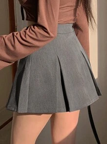 DAZY Valentine's Day Pleated Mini Skirt Fall Skirts - Grey - View 5