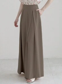 DAZY Women's Solid Color Wide Leg Loose Elegant Casual Pants, Khaki Color, All Season,Teacher Pants Fall - Khaki - View 3