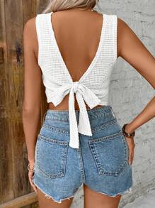 SHEIN Frenchy Women's Solid Color Round Neck Casual Crop Top White Summer - White - View 4