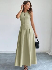 Firerie Elegante abito da donna con collo rotondo, senza maniche, con cerniera frontale, adatto per l'ufficio