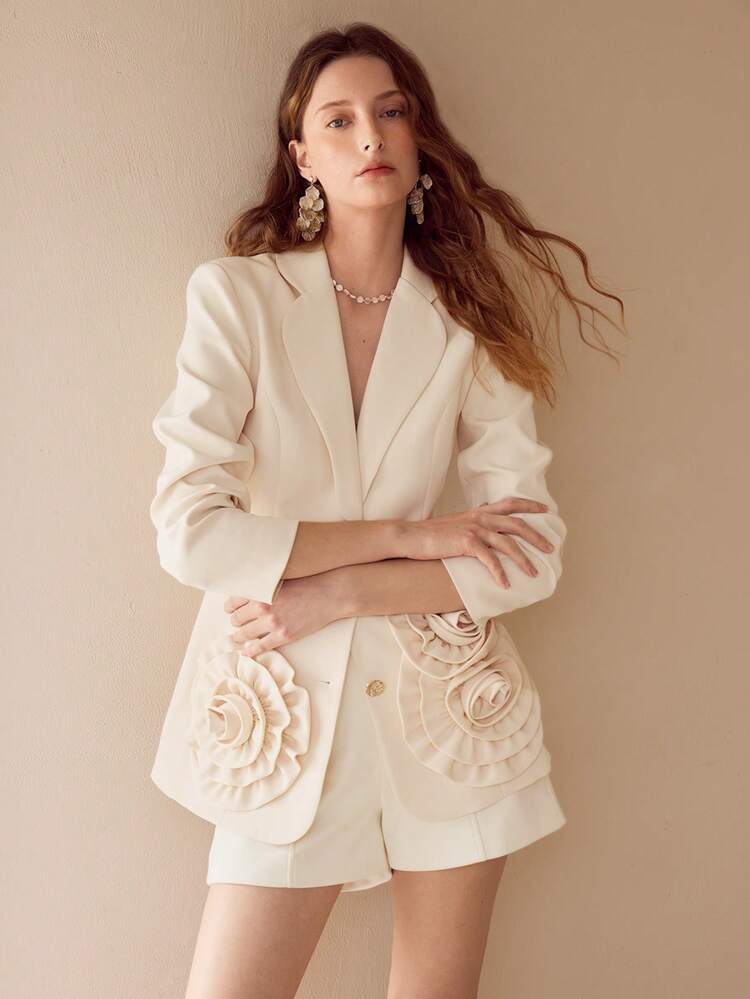 STEREO FLORAL SINGLE BREASTED BLAZER,SPRING/SUMMER