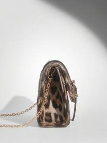 SHEIN BAE Women's Embroidered Leopard Print Clutch Shoulder Bag, Fashion Streetwear And Party Accessory - Brown - View 4