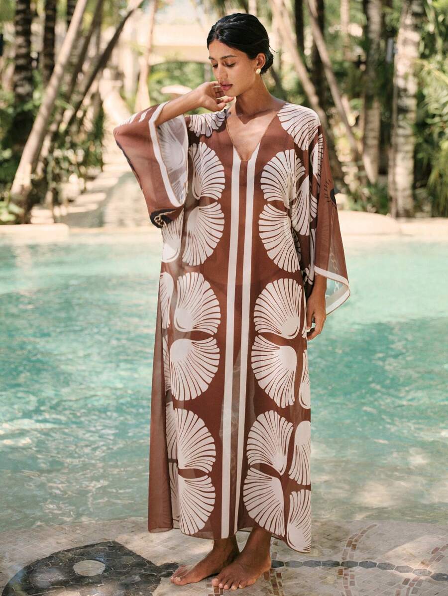 Swim Mulvari 夏季女士 V 领长袖罩衫，优雅设计，适合度假和日常休闲穿着 - 彩色 - 查看 1