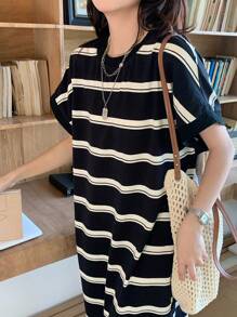 DAZY 女式休闲宽松撞色条纹中长连衣裙夏季太阳裙 - 彩色 - 查看 7