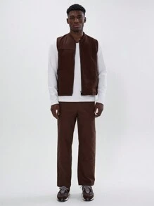 Musero 实用直筒工装风格斜纹布裤 - 棕色 - 查看 1