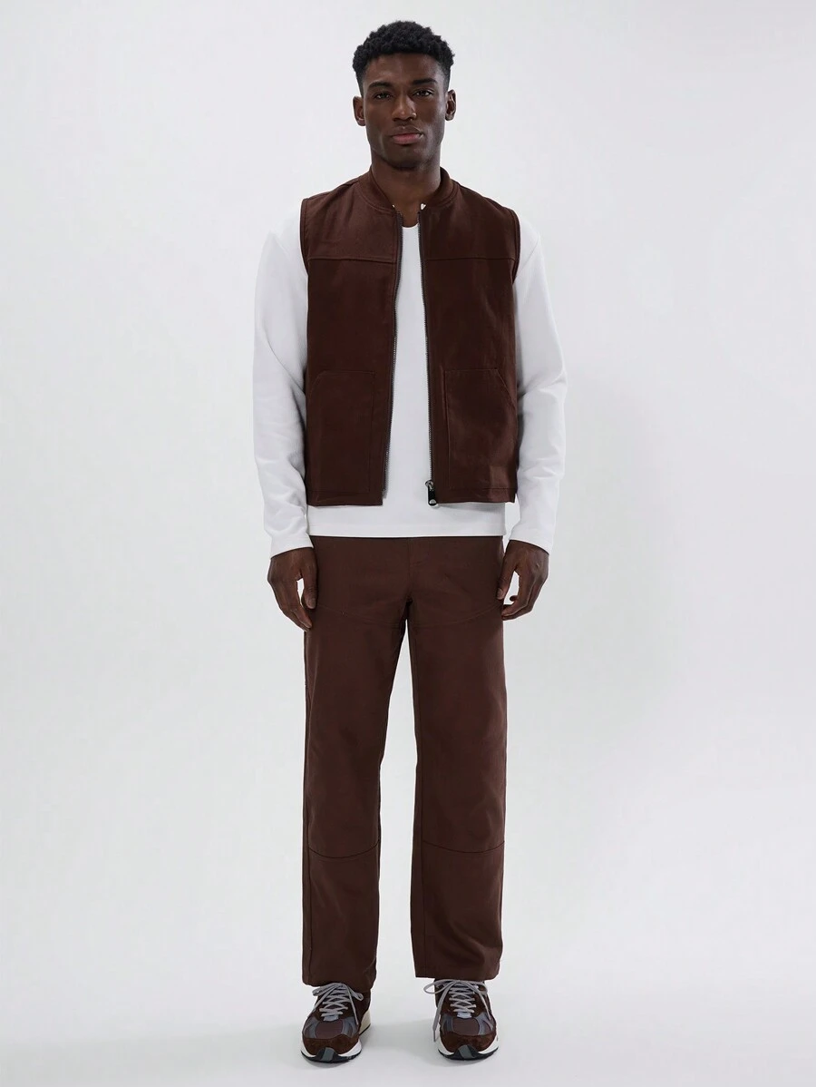 Musero 实用直筒工装风格斜纹布裤 - 棕色 - 查看 1