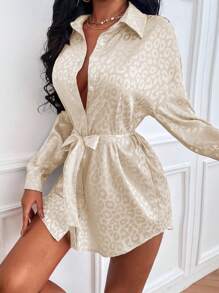 VaVaBold Women's Front Button Long Sleeve Front-Tie Casual Short Dress