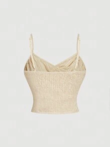 SHEIN MOD 杏色裹胸上衣、荷叶边松紧腰阔腿裤、大码度假套装