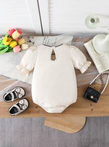 Baby Girls Can Wear Elegant, Simple, Casual And Cute Short Puff Sleeves Bodysuit With Big Bow Decoration In Spring And Summer - Multicolor - View 2