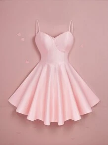 Sweetra Plus Size Women's Summer Lace Collar Decoration Backless Tight Fit A-Line Slip Cute Party Dress, Graduation Dress, Pink Homecoming Dress