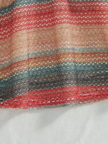 SHEIN 斋月女孩休闲度假波西米亚条纹针织腰部饰边拼布荷叶边下摆连衣裙配单肩包，夏季 - 彩色 - 查看 7