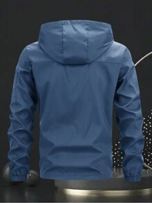 Manfinity Homme Men's Hooded Zipper Front Outdoor Windbreaker Jacket & Outerwear, For Fall