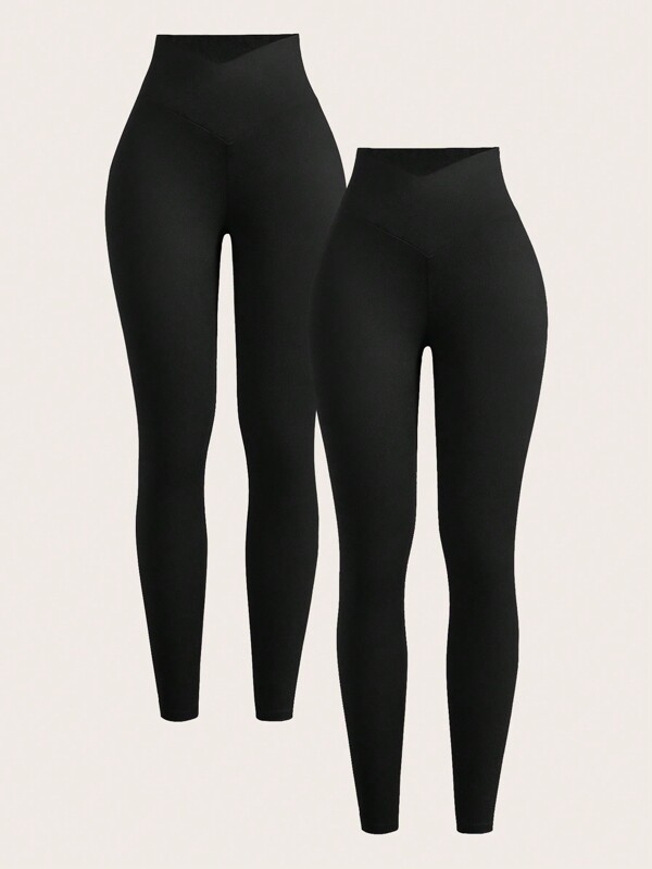 SHEIN EZwear Mallas informales de cintura alta de unicolor y silueta delgada para mujer