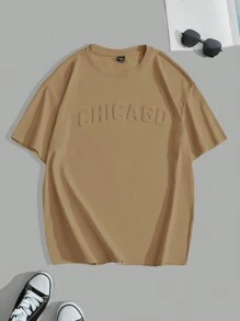 Manfinity Hypemode Plus Size Minimalist Solid Color Casual Daily Wear Tee For Men - Khaki - View 3