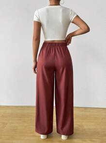 Chiquease Anker Red Wide Leg Formal Pants For Women - Red - View 2