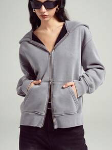 LYSMO 简约纯色全拉链连帽衫，休闲百搭