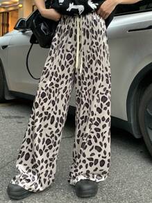 DAZY 宽松休闲豹纹女裤，春夏 - 黑色 - 查看 6