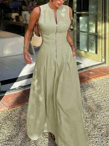 Firerie Elegante abito da donna con collo rotondo, senza maniche, con cerniera frontale, adatto per l'ufficio