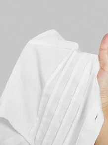 SHEIN MOD Camisa de manga corta con cuello de solapa y diseño de rayas en la parte delantera, camisas Y2K blancas, camisas blancas para mujer - Blanco - Ver 5