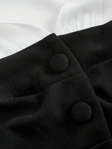 SHEIN MOD Plus Size Summer Black And White Color Block High-Low Hem Ruched Bustier Fitted Blouse - Black and White - View 3