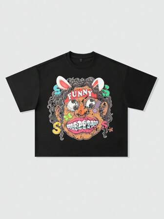 Anime تيشيرت طباعي قصير ذو كتف منسدلة ضفيرة لرجال مرتخصة، طراز الشارع الرجعي