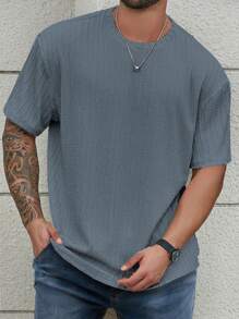 Manfinity RSRT Plus Size Heren Effen Kleur Ronde Hals Korte Mouw T-shirt, Casual Dagelijkse Kleding