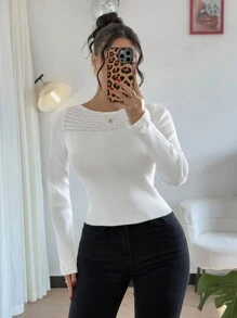 Chiquease New Slim-Fit Sexy Vintage High-End Cozy Knitted Pullover Long Sleeve Sweater For Women, Spring/Autumn Fall Winter - White - View 8