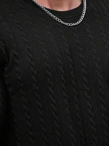 Manfinity Homme Plus Size Men's Solid Color Crew Neck Black Long Sleeve Casual T-Shirt