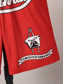 Teen Boy Letter Print Drawstring Waist Pocket Athletic Shorts - Black - View 4