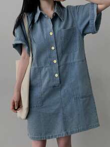 DAZY Women's Casual Denim Dress, Minimalist & Fashionable For Everyday Wear Sundress