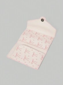 Pink Portable Fashion Bow Print Cute Card Holder Wallet - Pink - View 5