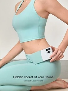 GLOWMODE 21 英寸 FeatherFit™ 七分瑜伽紧身裤 柔软不透视收腹健身紧身裤 腰部有隐藏口袋 - 0.霧綠 - 查看 4