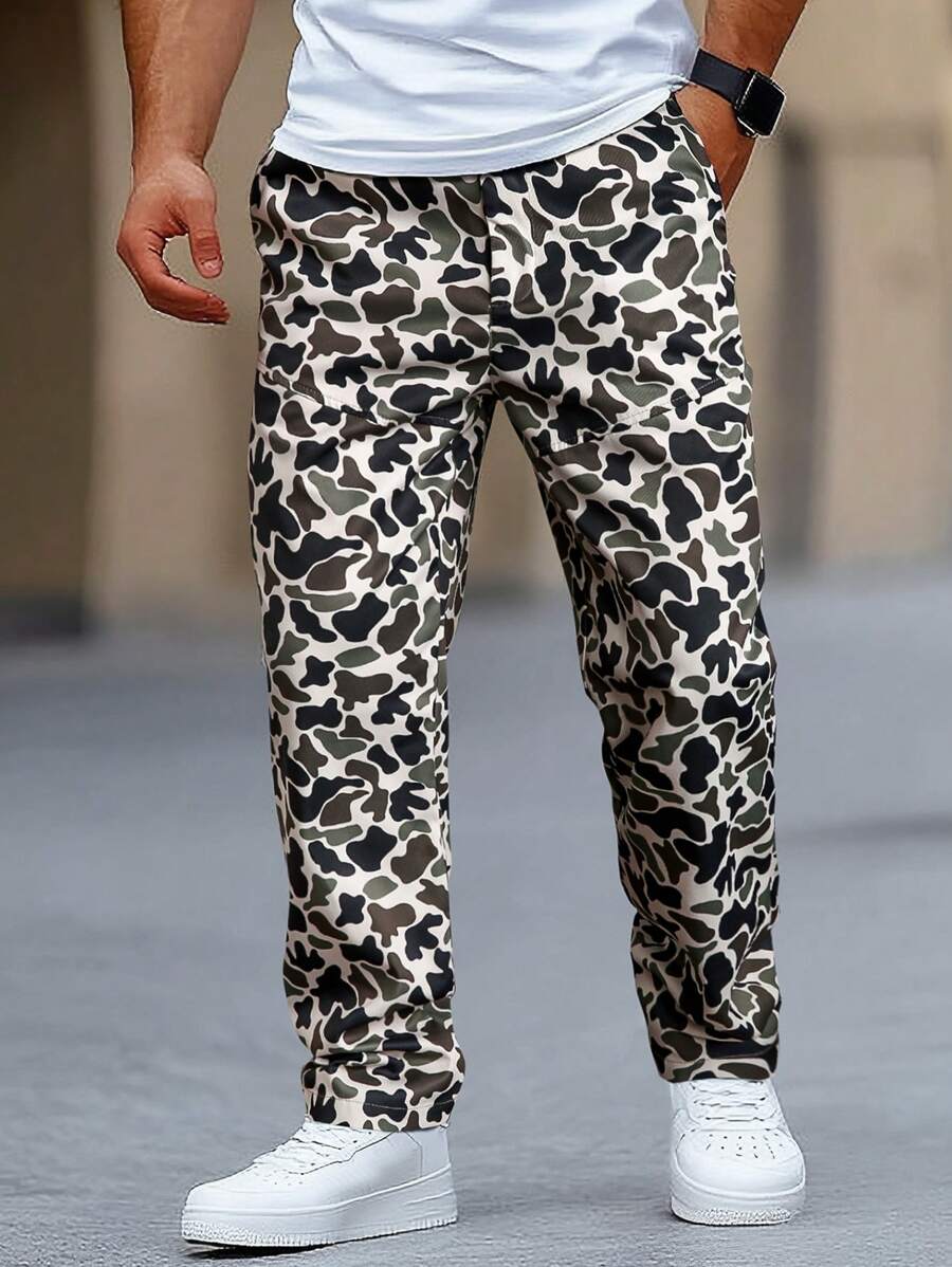 Manfinity LEGND Men's Camo Print Pocketed Straight Loose Casual Pants Leopard Print Men - Multicolor - View 1