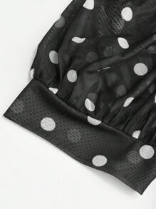 Rometta Plus Size Women's Black & White Polka Dot Mid-Sleeve Fishtail Hem Dress - Black - View 6