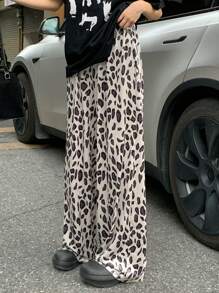 DAZY 宽松休闲豹纹女裤，春夏 - 黑色 - 查看 4
