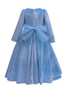 Young Girl Solid Color Party Princess Tulle Dress, All Seasons - Blue - View 2