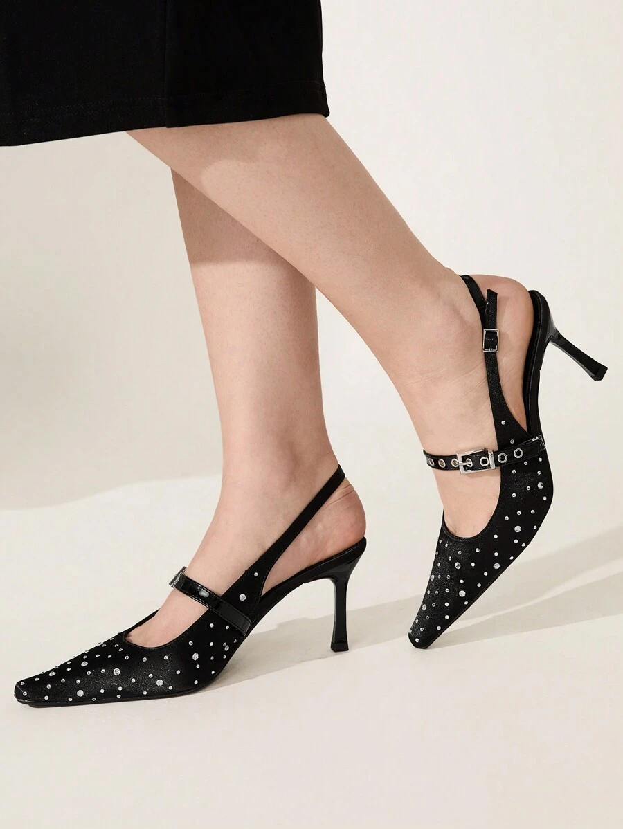 CUCCOO CHICEST Tacones de aguja decorados con rhinestones de moda para mujer