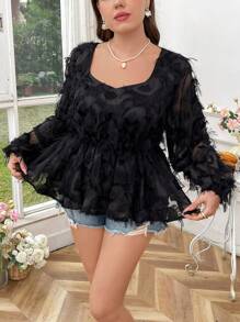 SHEIN Clasi 大码优雅激光切割心形领衬衫