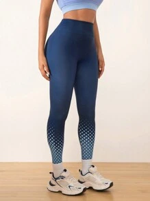 SHEIN Sports 几何印花高腰无缝紧身裤 - 藏蓝色 - 查看 4