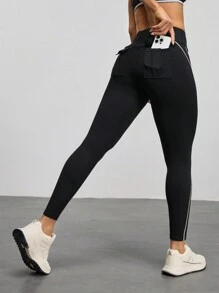 高弹力透气运动瑜伽紧身裤 - 深灰色 - 查看 2