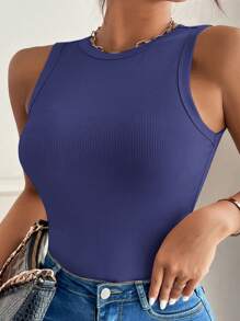 SHEIN VCAY Top informal versátil de talla grande de unicolor simple - Azul Marino - Ver 4