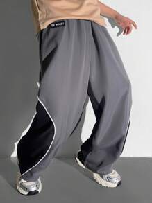 SHEIN Tween Boys' Casual Patchwork Pocket Straight Leg Pants - Grey - View 4