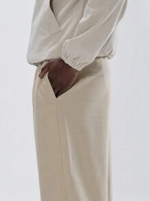 Musero Lightweight Straight Leg Basic Plain Trousers Winter Capsule Wardrobe - Khaki - View 5