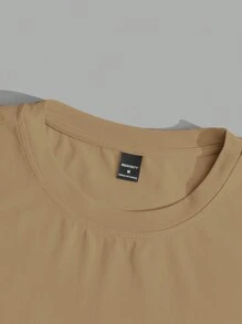 Manfinity Hypemode Plus Size Minimalist Solid Color Casual Daily Wear Tee For Men - Khaki - View 4