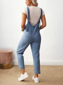 EMERY ROSE Women's Casual V-Neck Denim Overall With Dual Pockets - Blue - View 2