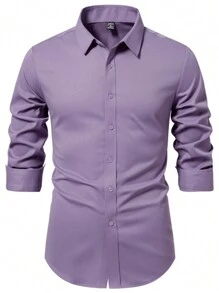 Calvornis Men's Solid Color Single Breasted Casual Long Sleeve Shirt For Autumn Men Casual Dress Shirts Men Dress Shirts Plain Men Shirts Men Clothing Shirts - Mauve Purple - View 1